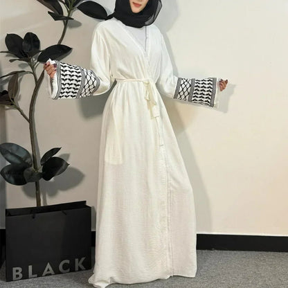 Open Front Abaya Muslim Long Sleeve Cardigan Abayas Maxi Dress Women's Clothing Tassel Embroidery Out Kaftans Women JilbabsblackOne Size