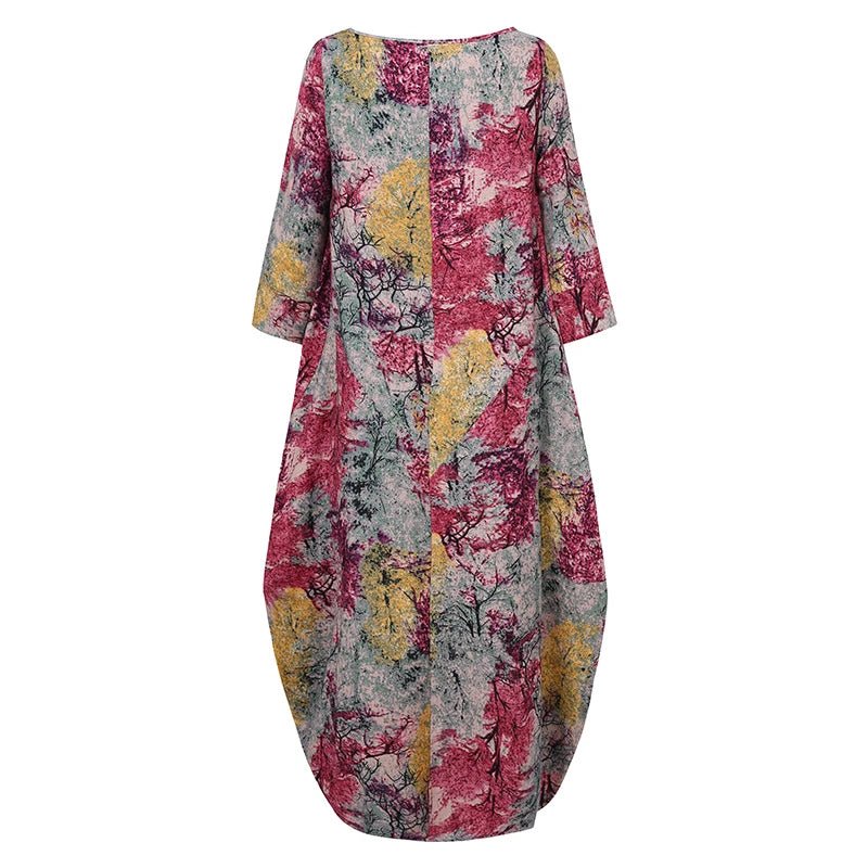 Oversized Women's Floral Sundress 2023 ZANZEA Printed Maxi Dress Elegant Autumn Casual Long Sleeve Vestidos Female Cotton RobeRed5XL