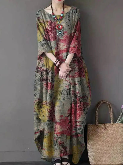 Oversized Women's Floral Sundress 2023 ZANZEA Printed Maxi Dress Elegant Autumn Casual Long Sleeve Vestidos Female Cotton RobeRed5XL