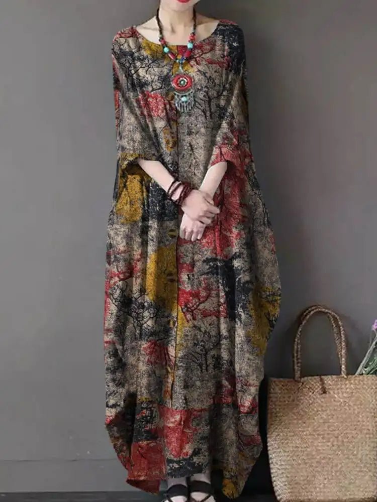 Oversized Women's Floral Sundress 2023 ZANZEA Printed Maxi Dress Elegant Autumn Casual Long Sleeve Vestidos Female Cotton RobeRed5XL