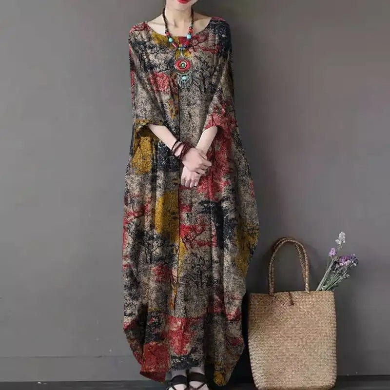 Oversized Women's Floral Sundress 2023 ZANZEA Printed Maxi Dress Elegant Autumn Casual Long Sleeve Vestidos Female Cotton RobeRed5XL