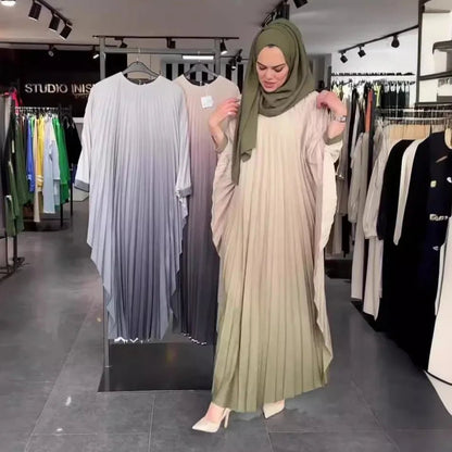 Pleated Dress Abaya Vestidos Jalabiya Modest DressesgreenS