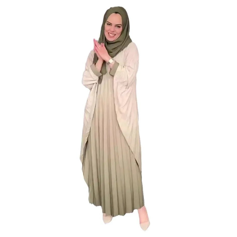 Pleated Dress Abaya Vestidos Jalabiya Modest DressesgreenS