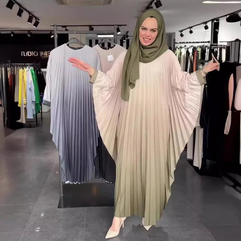 Pleated Dress Abaya Vestidos Jalabiya Modest DressesgreenS