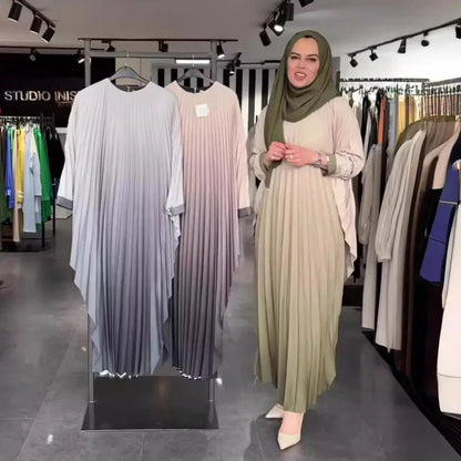 Pleated Dress Abaya Vestidos Jalabiya Modest DressesgreenS