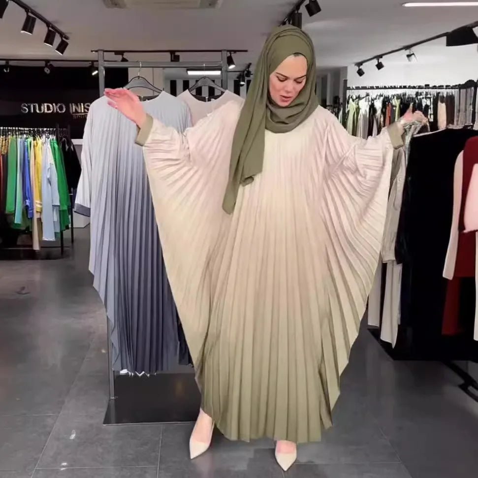 Pleated Dress Abaya Vestidos Jalabiya Modest DressesgreenS