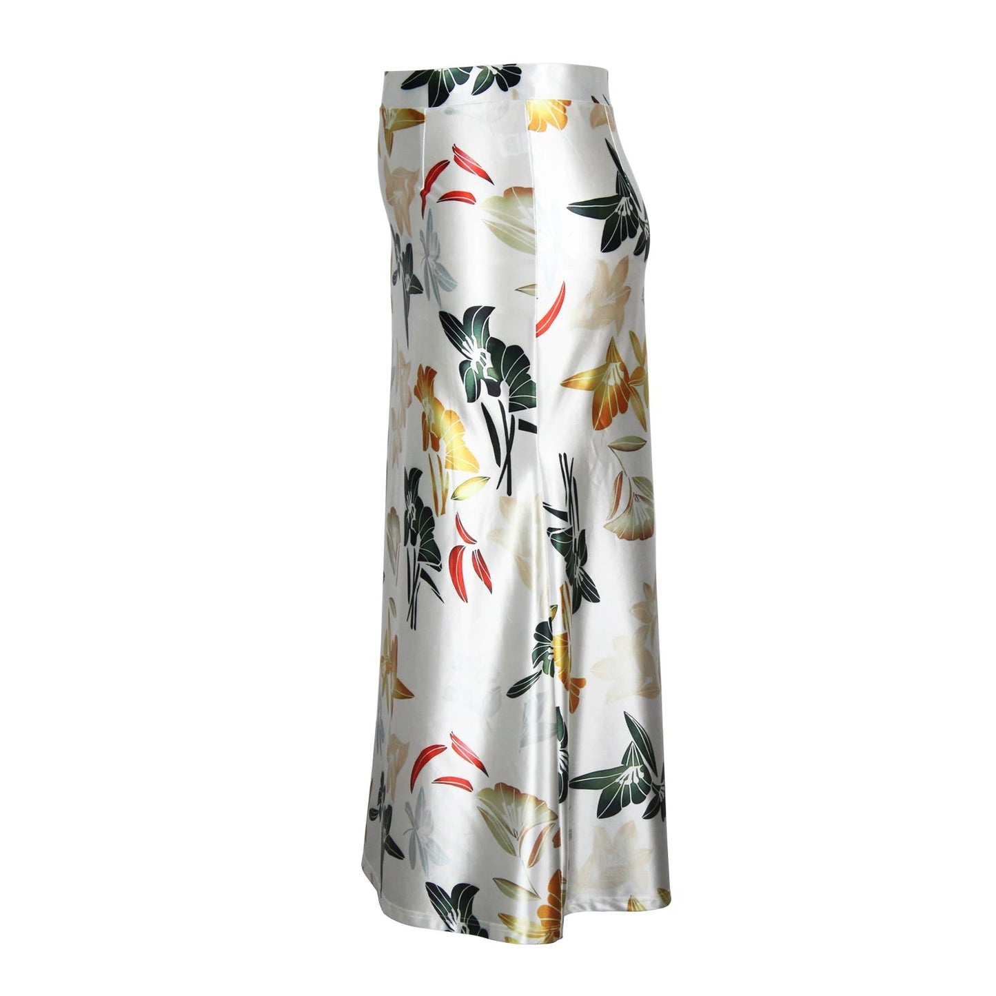 Plus Size Casual Skirt, Women's Plus Floral Print Slight Stretch Maxi Mermaid SkirtWHITEXXXL