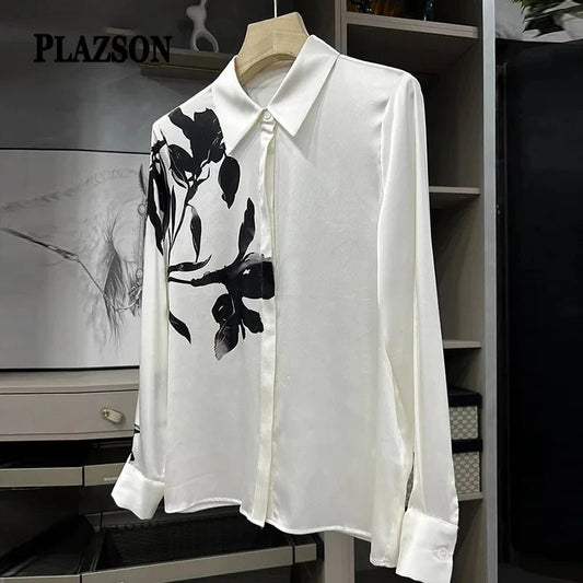 Plus Size S - 3XL White Blouse For Women Spring Autumn Satin Blouses Shirts Lady Casual Long Sleeve Collar Blusas Mujer Tops 6817A62 - 6817S