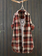 Plus Size Women's Casual Plaid Button Print Long Sleeve Shirt BlouseORANGE REDXL