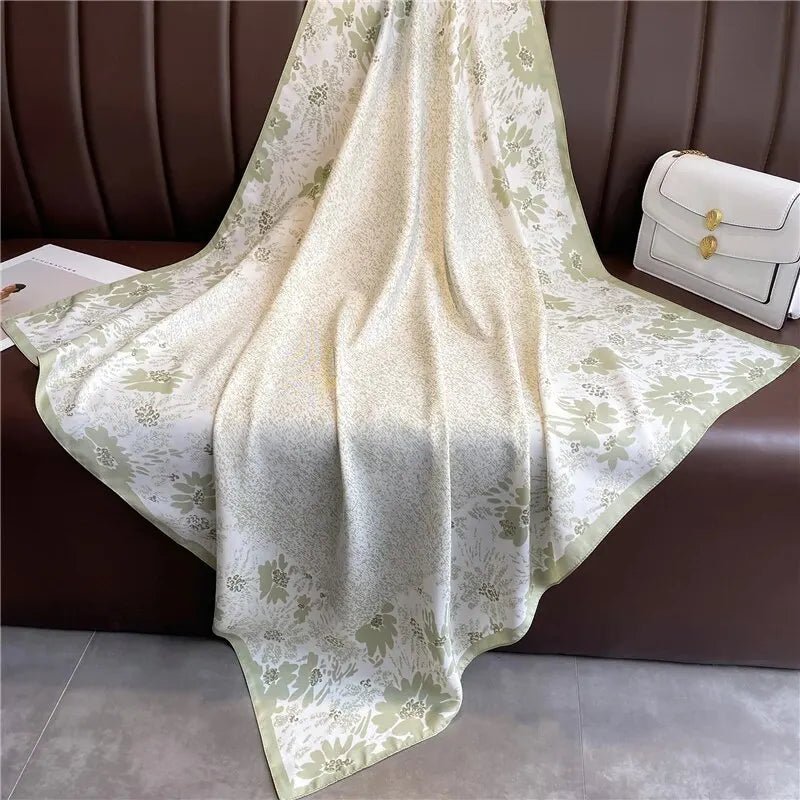 Print Twill Silk 90cm Square Scarf Women Luxury Floral Hair Neckerchief Shawl Wraps Bandanda Hijab Foulard Head Band EcharpeFN71 - 1