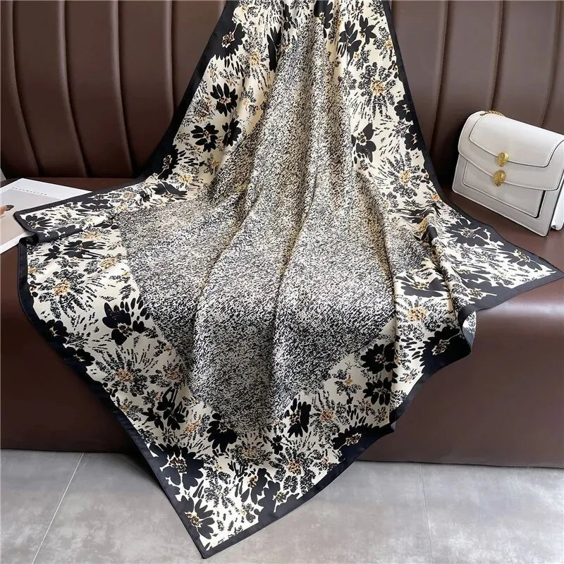 Print Twill Silk 90cm Square Scarf Women Luxury Floral Hair Neckerchief Shawl Wraps Bandanda Hijab Foulard Head Band EcharpeFN71 - 2