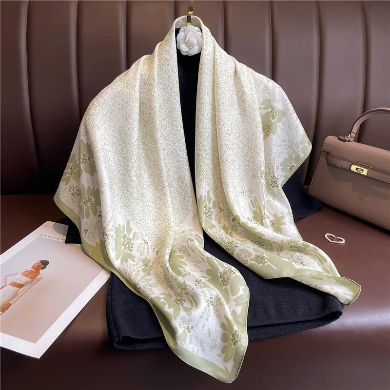 Print Twill Silk 90cm Square Scarf Women Luxury Floral Hair Neckerchief Shawl Wraps Bandanda Hijab Foulard Head Band EcharpeFN71 - 3