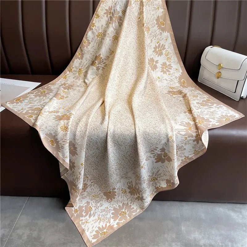 Print Twill Silk 90cm Square Scarf Women Luxury Floral Hair Neckerchief Shawl Wraps Bandanda Hijab Foulard Head Band EcharpeFN71 - 3