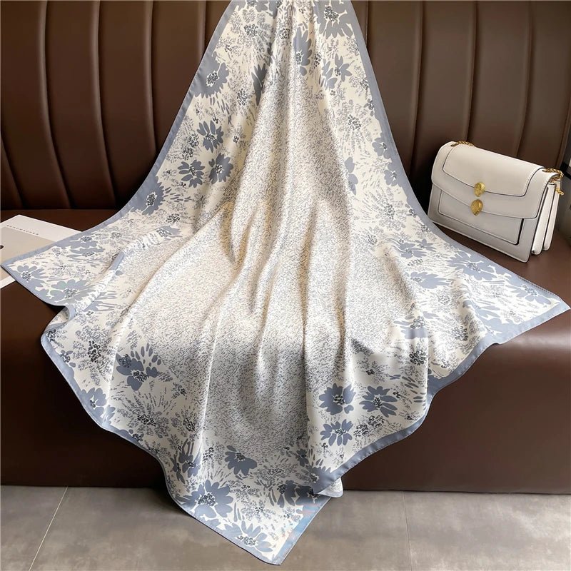 Print Twill Silk 90cm Square Scarf Women Luxury Floral Hair Neckerchief Shawl Wraps Bandanda Hijab Foulard Head Band EcharpeFN71 - 4