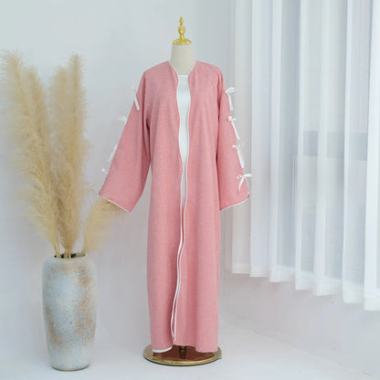 Ramadan Arab Long Robe Muslim Abaya for Women Party Dresses Bow Jalabiya Morocco Saudi Vestidos Dubai Kaftan Islam Eid AbayasPinkS