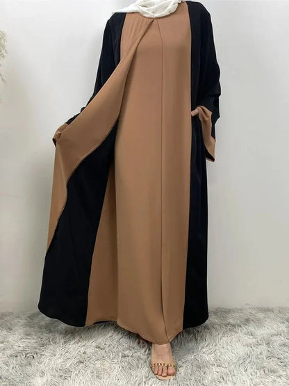 Ramadan Eid Muslim Abaya Dubai Luxury Splicing Fake Two Pieces Abayas For Women Kaftan Modest Dress Islam Caftan Marocain FemmeApricot White DressS