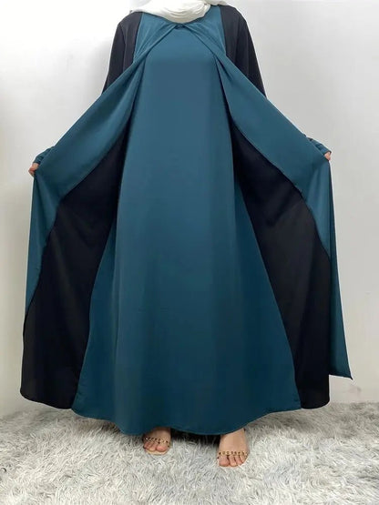 Ramadan Eid Muslim Abaya Dubai Luxury Splicing Fake Two Pieces Abayas For Women Kaftan Modest Dress Islam Caftan Marocain FemmeBlack Green DressXXL