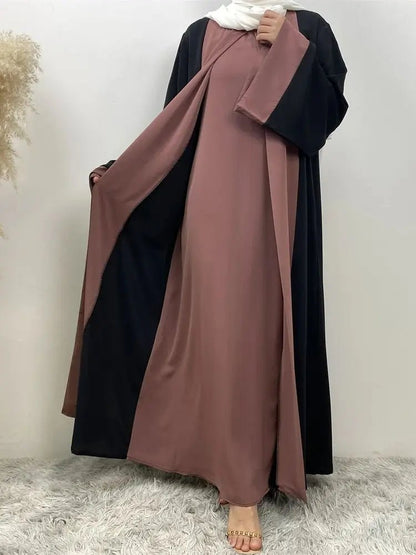 Ramadan Eid Muslim Abaya Dubai Luxury Splicing Fake Two Pieces Abayas For Women Kaftan Modest Dress Islam Caftan Marocain FemmeBlack Purple DressS