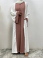 Ramadan Eid Muslim Abaya Dubai Luxury Splicing Fake Two Pieces Abayas For Women Kaftan Modest Dress Islam Caftan Marocain FemmePink White DressL