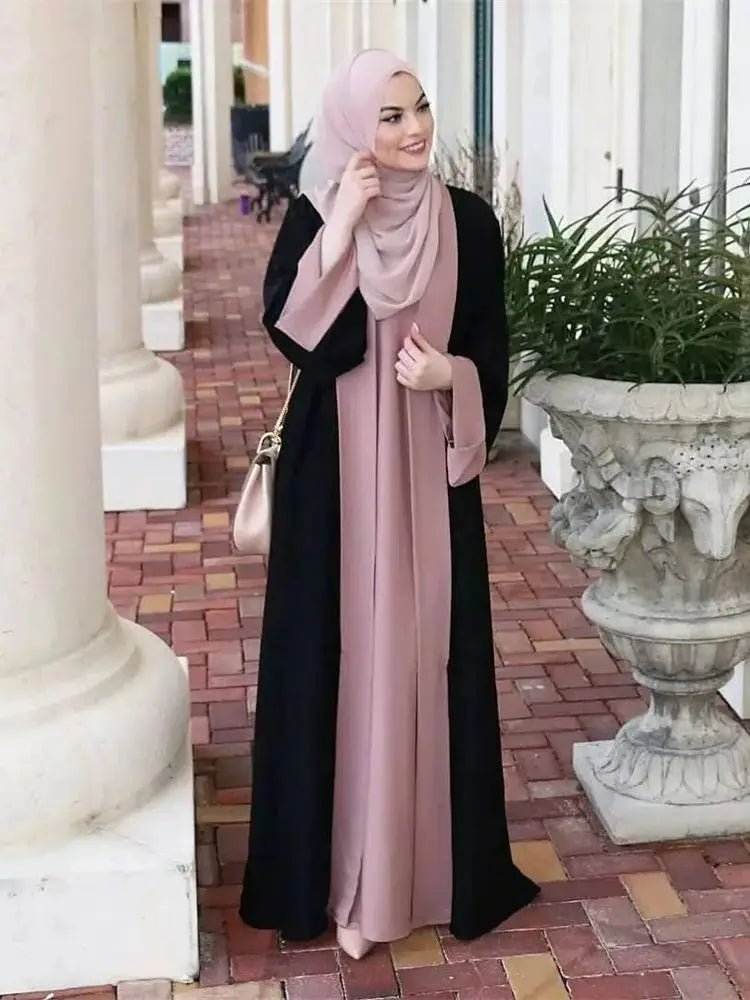 Ramadan Eid Muslim Abaya Dubai Luxury Splicing Fake Two Pieces Abayas For Women Kaftan Modest Dress Islam Caftan Marocain FemmePink White DressL