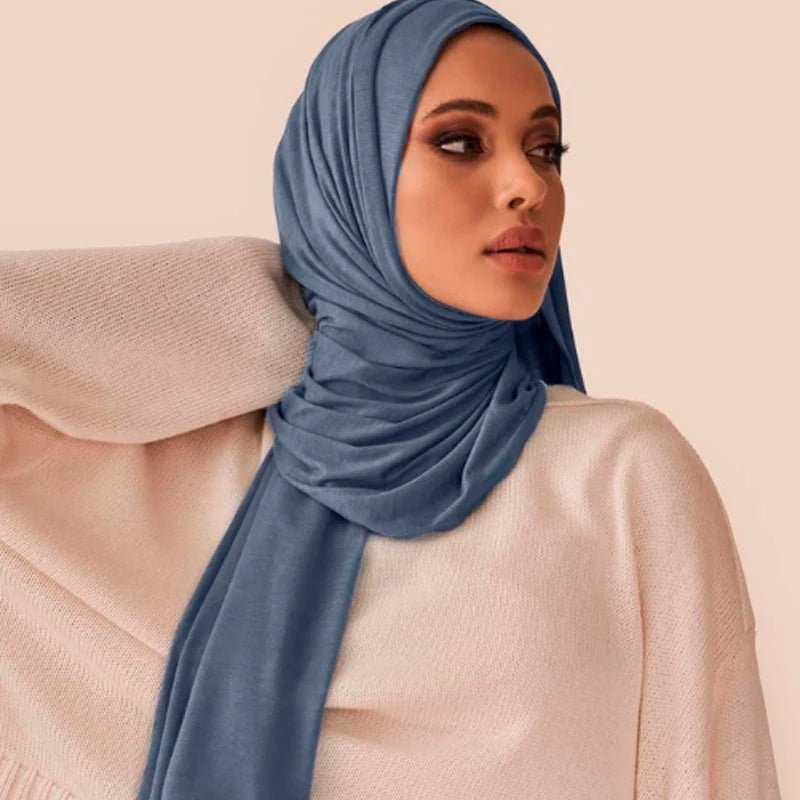 Ramadan Modal Cotton Jersey Hijabs For Woman Long Muslim Scarf Shawl Plain Soft Turban Tie Head Wraps For Women Islamic ClothingLight Purple