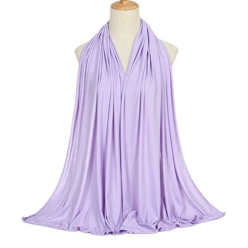 Ramadan Modal Cotton Jersey Hijabs For Woman Long Muslim Scarf Shawl Plain Soft Turban Tie Head Wraps For Women Islamic ClothingLight Purple