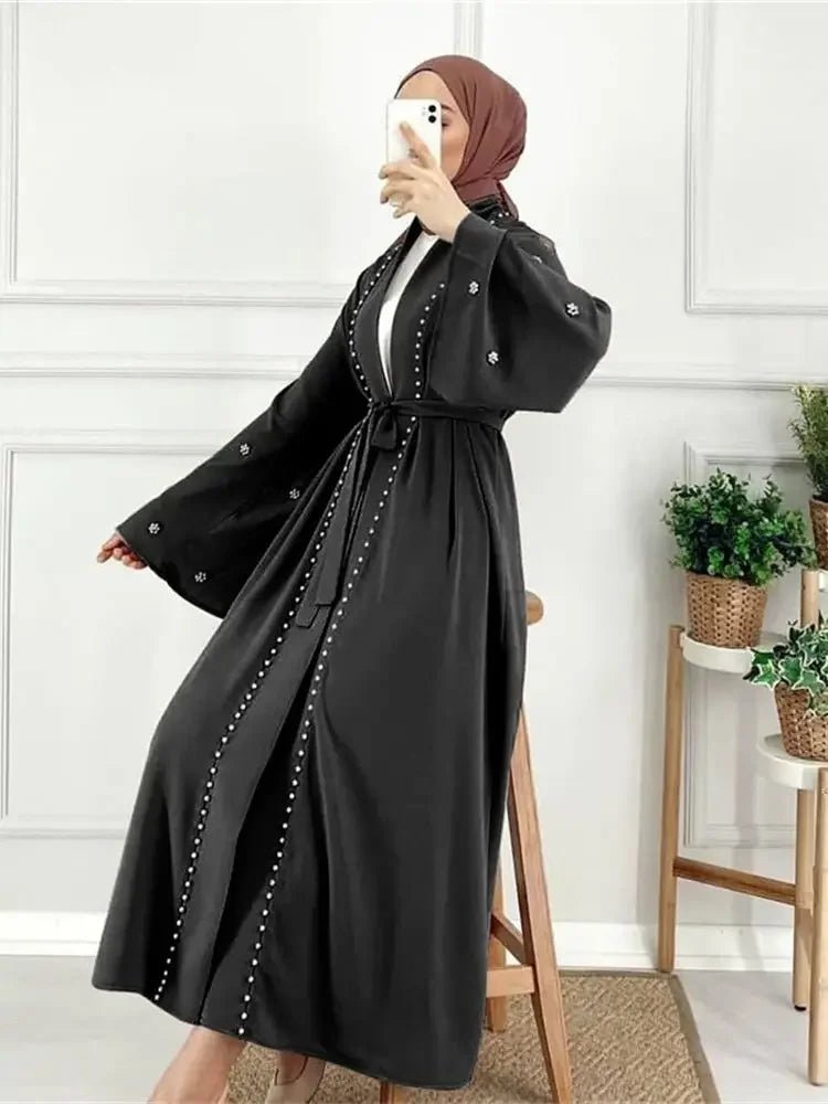 Ramadan Open Muslim Kimono Abaya Dubai Turkey Islam Arabic Abayas for Women Dress Kebaya Robe Femme Musulmane KaftansBlack No scarfM