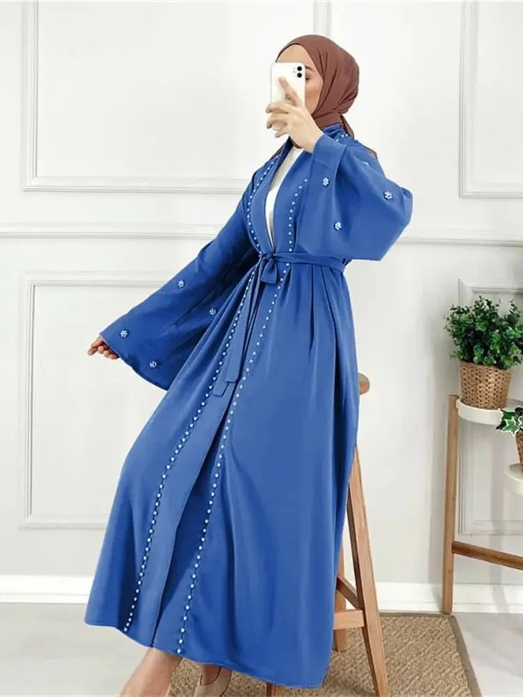 Ramadan Open Muslim Kimono Abaya Dubai Turkey Islam Arabic Abayas for Women Dress Kebaya Robe Femme Musulmane KaftansBlue No scarfXXL