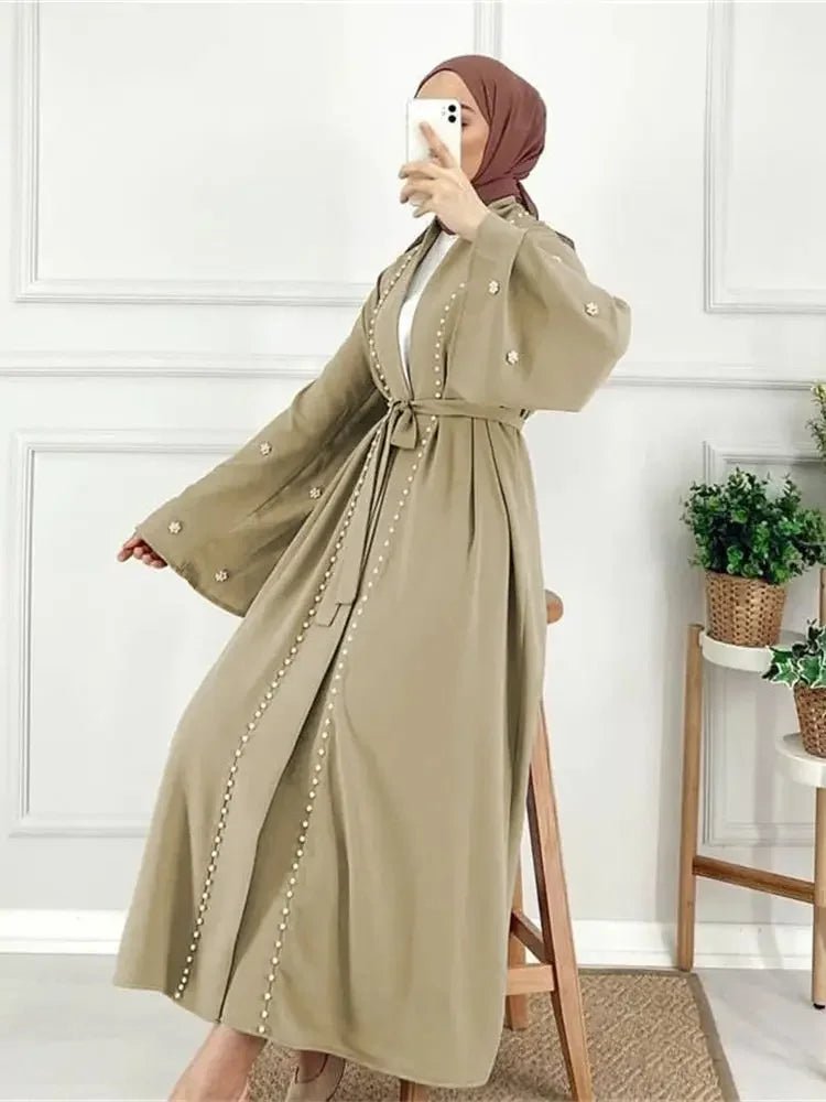 Ramadan Open Muslim Kimono Abaya Dubai Turkey Islam Arabic Abayas for Women Dress Kebaya Robe Femme Musulmane KaftansKhaki No scarfS