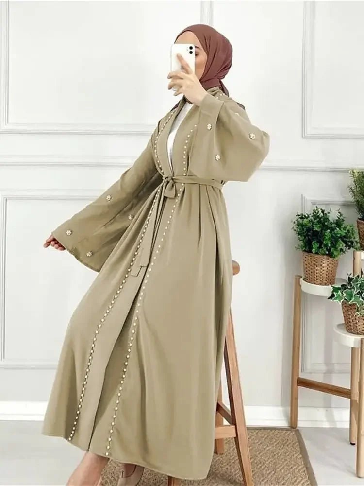 Ramadan Open Muslim Kimono Abaya Dubai Turkey Islam Arabic Abayas for Women Dress Kebaya Robe Femme Musulmane KaftansPurple No scarfL