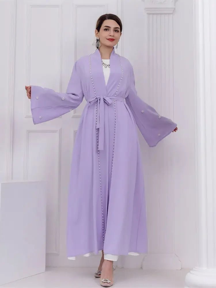 Ramadan Open Muslim Kimono Abaya Dubai Turkey Islam Arabic Abayas for Women Dress Kebaya Robe Femme Musulmane KaftansPurple No scarfL