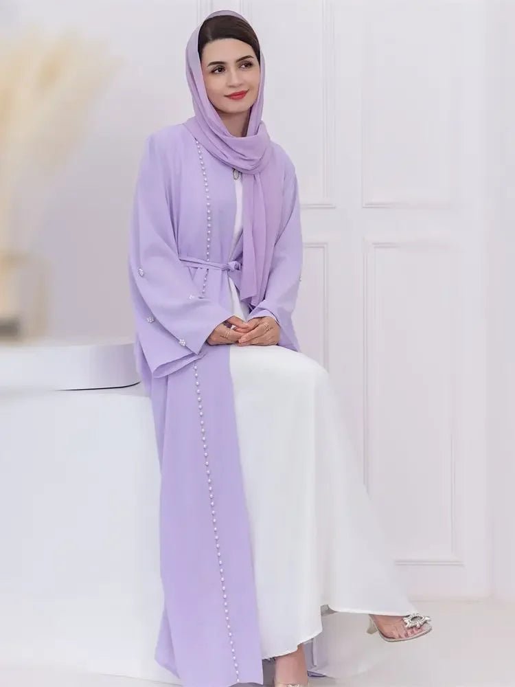 Ramadan Open Muslim Kimono Abaya Dubai Turkey Islam Arabic Abayas for Women Dress Kebaya Robe Femme Musulmane KaftansPurple No scarfL