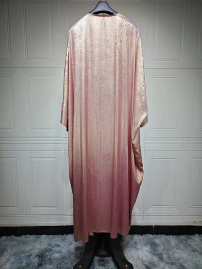 Shiny Batwing Satin Open Kimono Abaya Kaftan DressLavenderOne Size