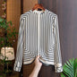 Silk Stripe Women's Blouses Summer 2023 Geometric Print Long Sleeves Shirts Loose Korean O - Neck New Casual TopWHITEXXL