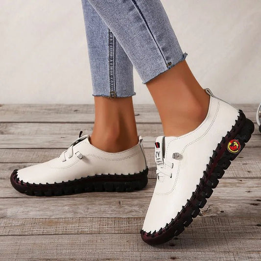 Sneakers Women Shoes Loafers Lace Up Leather Flat New Spring 2024 Casual comfortable Mom Shoe Mujer Zapatos Chaussure Femmewhite42