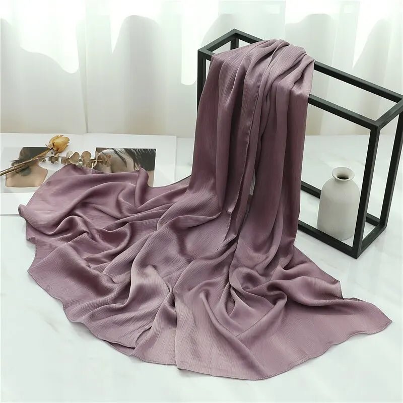 Solid Crinkle Chiffon Woman Scarf Fashion Casual Heavy Muslim Hijab Shawl Wraps Headband Bufanda Foulard EcharpeTH35 - 9