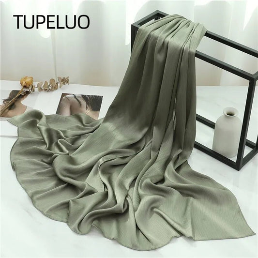 Solid Crinkle Chiffon Woman Scarf Fashion Casual Heavy Muslim Hijab Shawl Wraps Headband Bufanda Foulard EcharpeTH35 - 9