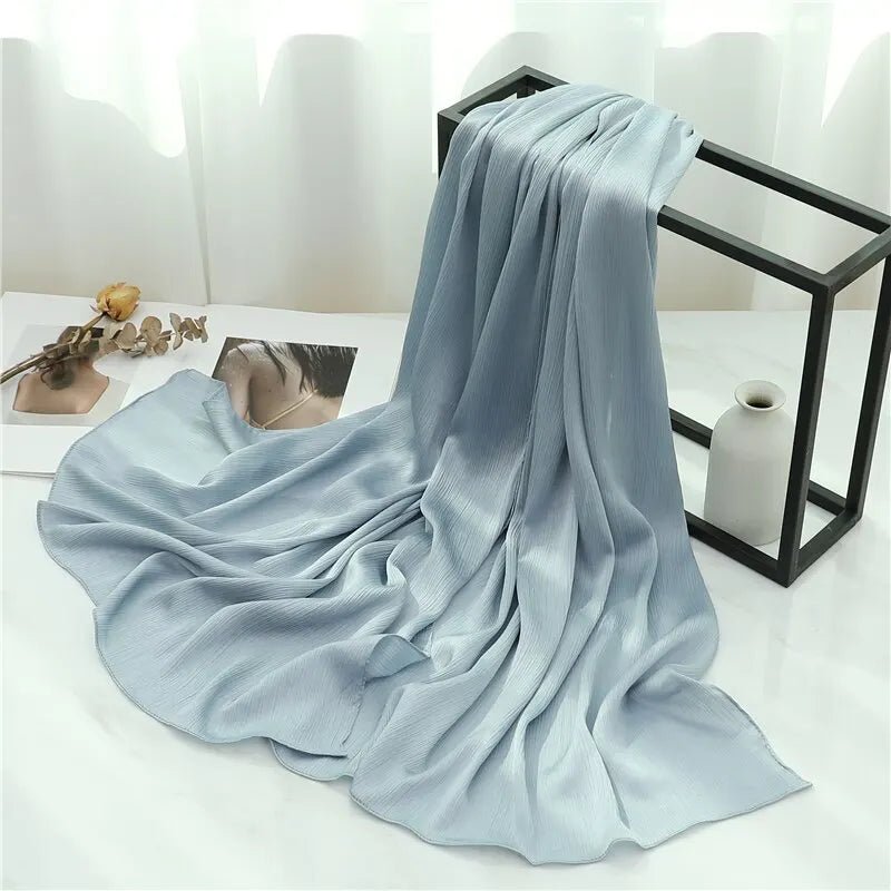 Solid Crinkle Chiffon Woman Scarf Fashion Casual Heavy Muslim Hijab Shawl Wraps Headband Bufanda Foulard EcharpeTH35 - 9