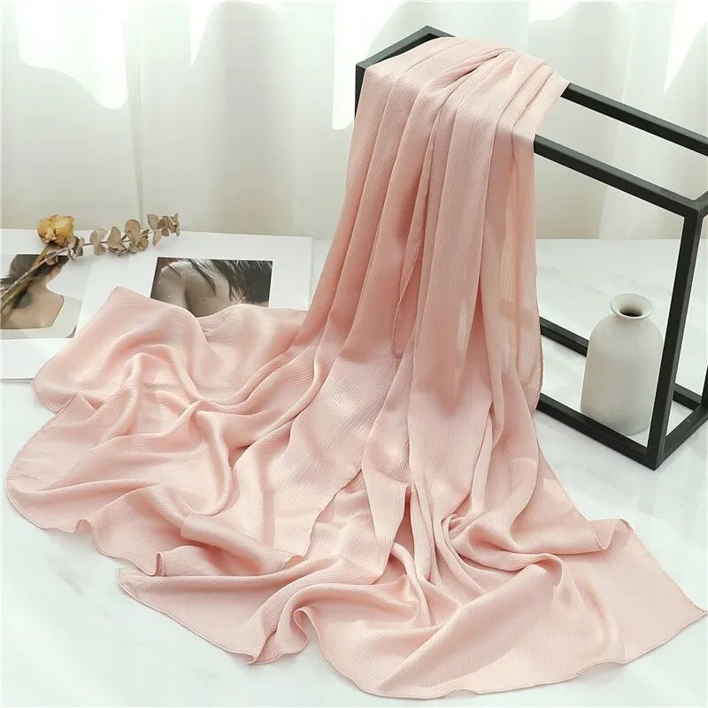 Solid Crinkle Chiffon Woman Scarf Fashion Casual Heavy Muslim Hijab Shawl Wraps Headband Bufanda Foulard EcharpeTH35 - 9