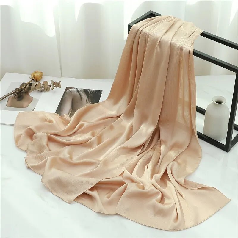 Solid Crinkle Chiffon Woman Scarf Fashion Casual Heavy Muslim Hijab Shawl Wraps Headband Bufanda Foulard EcharpeTH35 - 9