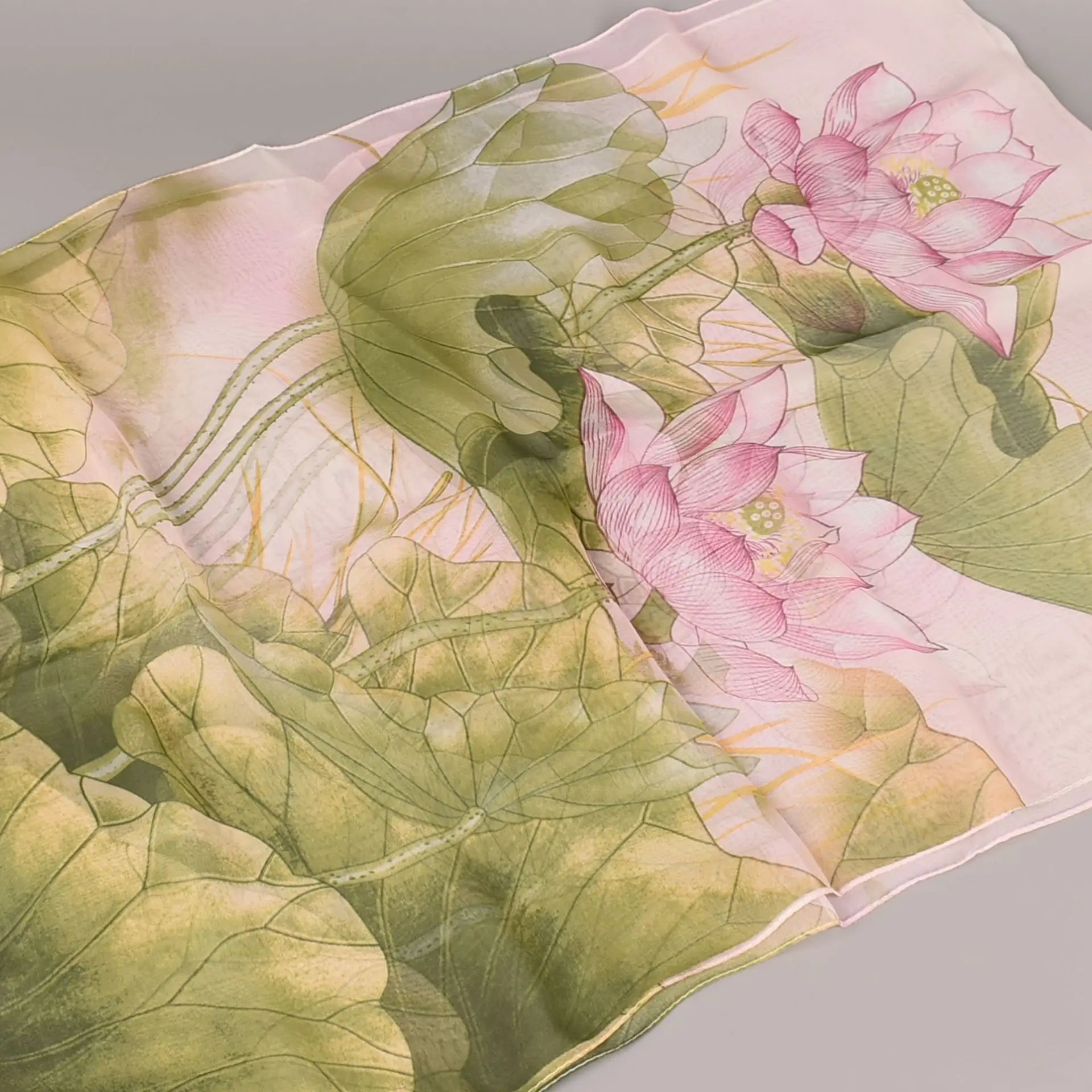 Spring and Summer Hot Selling Silk Scarves with Lotus Pattern 50*160 Printed Silk Scarves and Long Scarves WholesaleQQS001grey