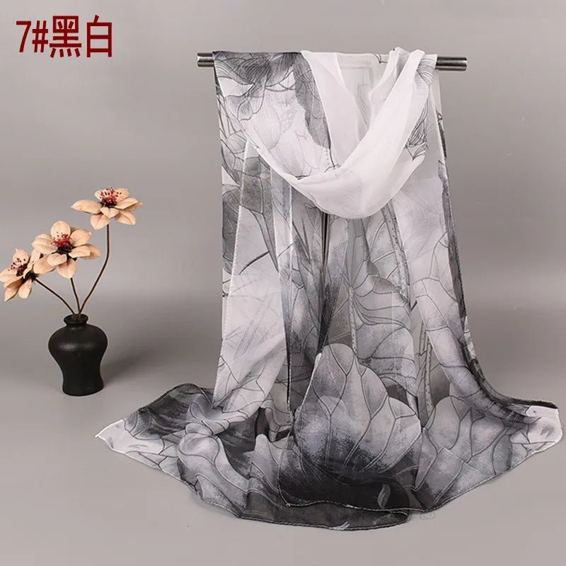 Spring and Summer Hot Selling Silk Scarves with Lotus Pattern 50*160 Printed Silk Scarves and Long Scarves WholesaleQQS001grey