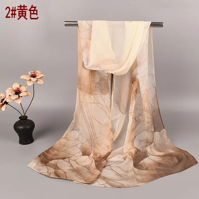 Spring and Summer Hot Selling Silk Scarves with Lotus Pattern 50*160 Printed Silk Scarves and Long Scarves WholesaleQQS001grey