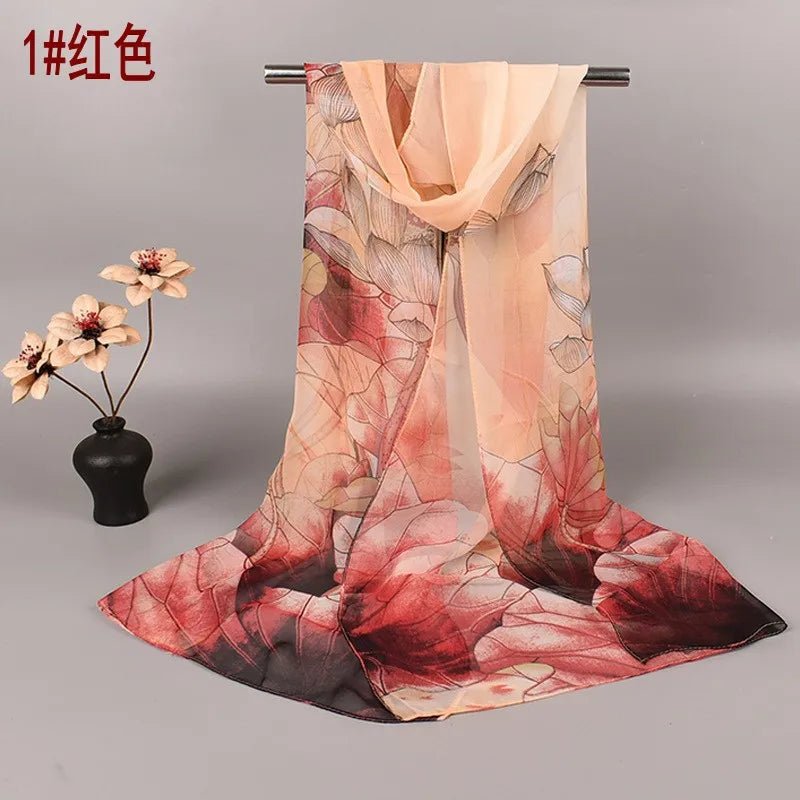 Spring and Summer Hot Selling Silk Scarves with Lotus Pattern 50*160 Printed Silk Scarves and Long Scarves WholesaleQQS001grey