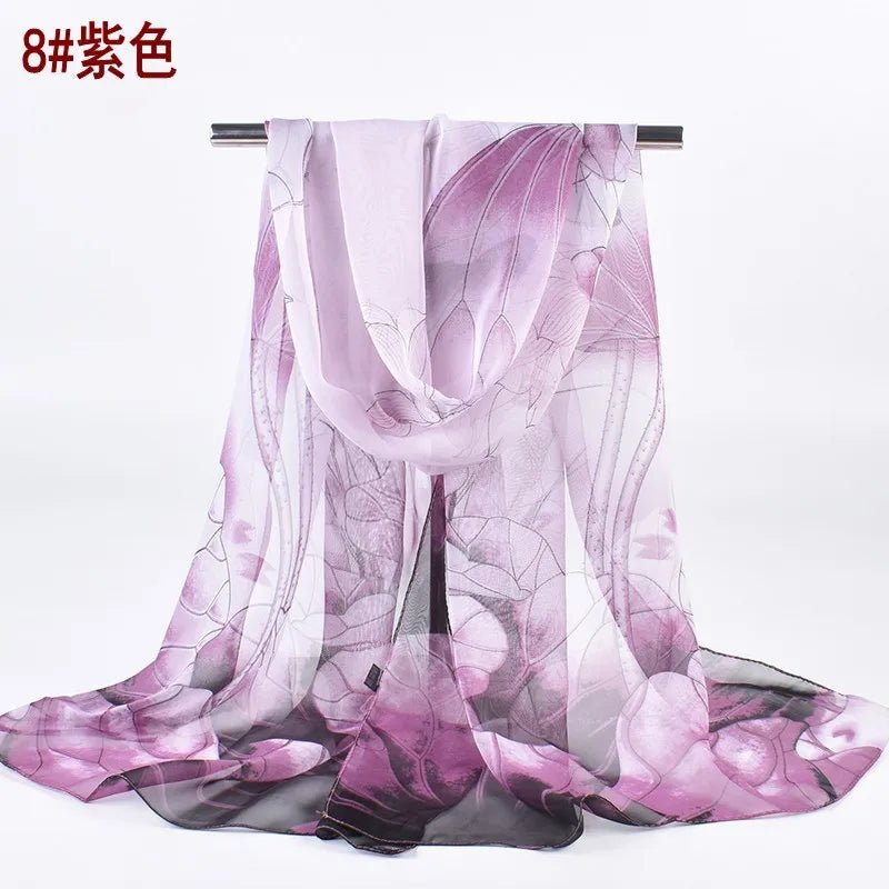 Spring and Summer Hot Selling Silk Scarves with Lotus Pattern 50*160 Printed Silk Scarves and Long Scarves WholesaleQQS001purple