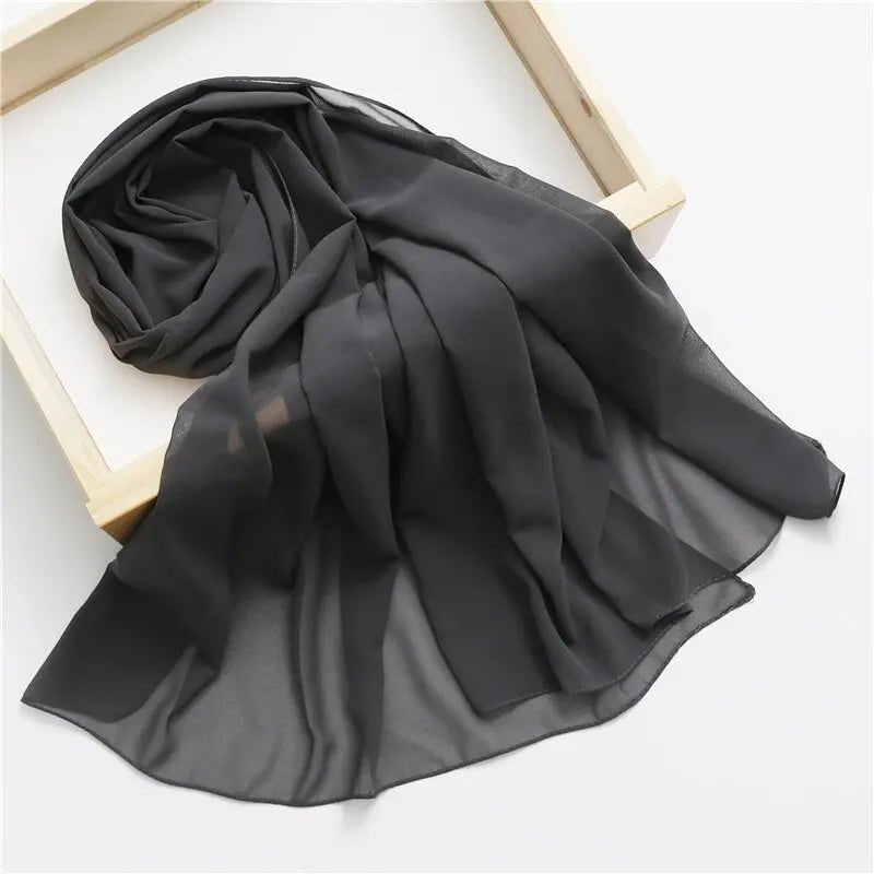 Spring Chiffon Solid Muslim Hijab Women Scarf Fashion Soft Headband Shawl and Wraps Bandana Islamic Turban Echarpe NewTH9 - M42