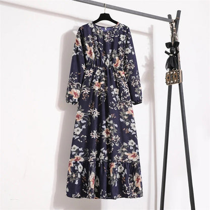 Spring Summer Women Maxi Dresses Office Lady Long Sleeve Floral Printed O - neck Woman Bohe Beach Party Long Dress Mujer Vestidos10S