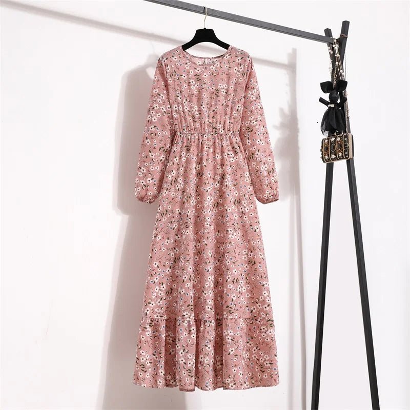 Spring Summer Women Maxi Dresses Office Lady Long Sleeve Floral Printed O - neck Woman Bohe Beach Party Long Dress Mujer Vestidos1S