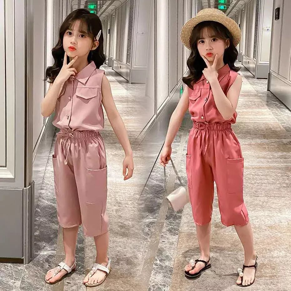 Summer Baby Girls Clothes Sets Sleeveless T - shirt + Pants 2PCS Fashion Children's Clothing Suits Kids Outfits 4 6 7 8 10 12 Year0694575 - 33 - 4 T