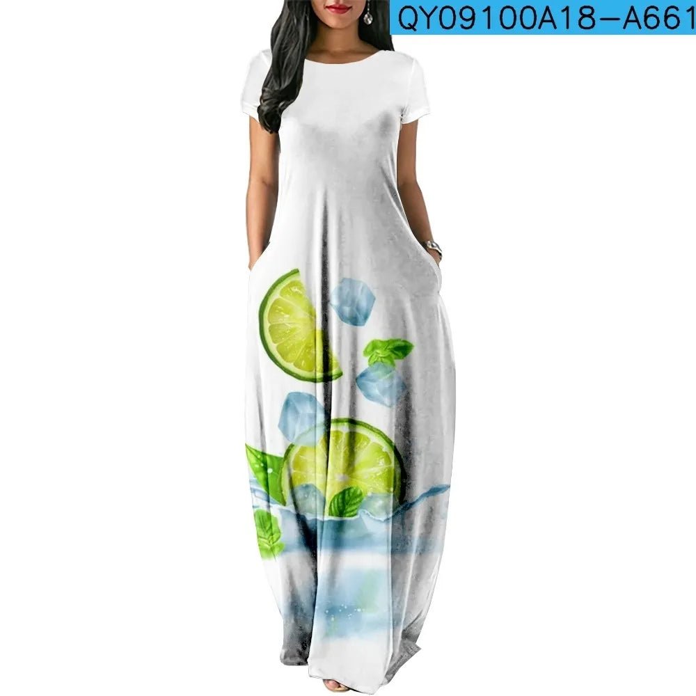 Summer Dress 2024 Hawaiian Fresh Fruit Print Maxi Dress Streetwear Women Luxury Beach Stylish Party Robe Holiday Girl VestidoA661 17XL